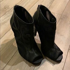 Lane Bryant black lace/leather peep-toe booties